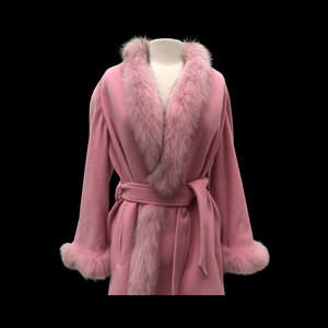 Bill Blass Vintage Pink Wool and Fox Fur Wrap Coat Soft