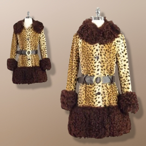 60s Lilli Ann Mod Faux Leopard Faux Fur Print Genuine Mongolian Curly Lamb S