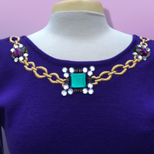 Load image into Gallery viewer, 80’s 90’s Purple Sweater Dress with Jeweled Detail Fitted Hourglass Figure