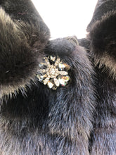 Load image into Gallery viewer, Jet Black Hooded Mink and Shearling Luxury Coat with Rhinestone Button