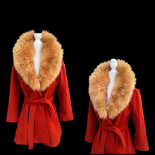Load image into Gallery viewer, 70’s Vintage Coat Fall Orange with Wool and Shearling Collar Penny Lane Boho Style