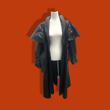 Load image into Gallery viewer, Vintage GLAM 80’s 90’s Rare Leather Long Cape Coat 38”Bust with Wide Belt Fitted and Flared Studio 54 Couture Super Model Runway The Matrix Goth SuperGlam