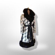 Load image into Gallery viewer, Women&#39;s Vintage Coat 60s Mink Fox Fur Mosaic Geometric Leather White Black Ultimate Luxury Three Tier Zip Off Coat Princess Mod S/M