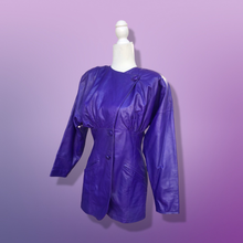 Load image into Gallery viewer, 80’s Glam Purple Leather Jacket Studio 54 Ultra Soft Lamb Leather Fitted and Ruched