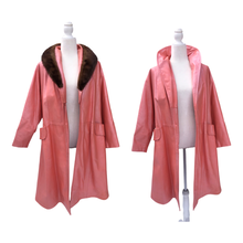 Load image into Gallery viewer, 70’s 80’s Pink Leather and Mink Collar Convertible Duster Coat
