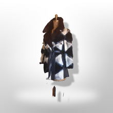 Load image into Gallery viewer, Vintage Women&#39;s Coat- Mod Dramatic 60s Cross Mink White Black Leather Mosaic Geometric Princess Jacket Coat