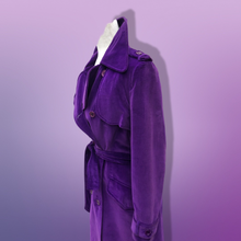 Load image into Gallery viewer, Vintage 70’s Calvin Klein Violet Royal Purple Velvet Full Length Coat Trench Coat Spy Coat