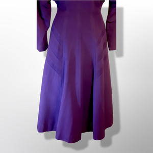Vintage Women's New Look 40s Purple Violet Princess Pinup Pinup Coat Full Skirted Massive Fox Fur Film Noir Golden Age Old Hollywood Glamour