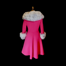 Load image into Gallery viewer, RARE COLLECTIBLE 60S Mod Pink Lilli Ann Vintage Coat- Princess Norwegian Fox Fur Pinup Coat Fit and Flare Neon Florescent Bright Pink