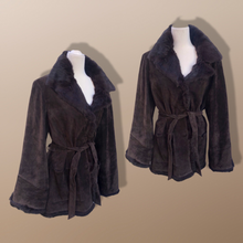 Load image into Gallery viewer, Brown Suede and Fur Collar and Cuff Coat Flexi Size Flared Sleeve