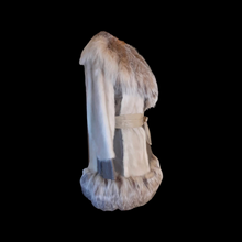 Load image into Gallery viewer, 60s Mod Cream Mink Lynx Massive Coyote Fox Fur Collar and Trim Leather- I magnin Fit Flare Princess Luxury 36&quot; Bust