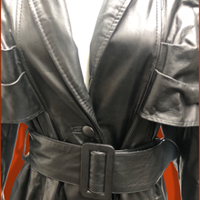 Load image into Gallery viewer, Vintage GLAM 80’s 90’s Rare Leather Long Cape Coat 38”Bust with Wide Belt Fitted and Flared Studio 54 Couture Super Model Runway The Matrix Goth SuperGlam