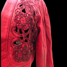 Load image into Gallery viewer, Vintage Red Leather Beaded Bolero One Size Fits Most