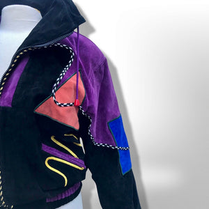 80’s 90’s Suede Colorful “In Living Color” Saved by the Bell era Bomber Jacket Coat