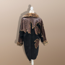 Load image into Gallery viewer, 80’s Does 20’s Cocoon Suede and Leather Gold Leaf Coat and Spotted Genuine Fur Serval Leopard Work of Art Coat