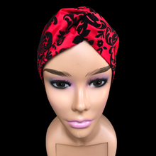 Load image into Gallery viewer, Red Headband Satin and Velvet Brocade Turban Extra wide headband