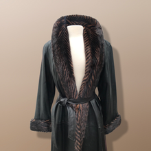 Load image into Gallery viewer, Italian leather Wrap Tuxedo Mink Coat Herringbone Design
