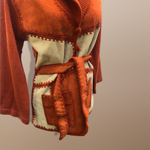 Load image into Gallery viewer, 70’s Vintage Suede Orange Knitted Belted Sweater Jacket Light