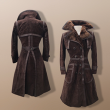 Load image into Gallery viewer, 60’s 70’s Suede Trench with Shearling Collar Made in Brazil Princess Fit and Flare