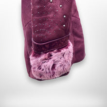 Load image into Gallery viewer, Italian made Purple Bergundy Lamb Leather and Shearling Hooded Studded Coat Jacket