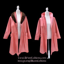 Load image into Gallery viewer, 70’s 80’s Pink Leather and Mink Collar Convertible Duster Coat