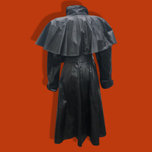 Load image into Gallery viewer, Vintage GLAM 80’s 90’s Rare Leather Long Cape Coat 38”Bust with Wide Belt Fitted and Flared Studio 54 Couture Super Model Runway The Matrix Goth SuperGlam