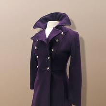 Load image into Gallery viewer, Vintage Deep Purple Military Style Wool Coat Fitted and Tailored