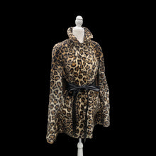 Load image into Gallery viewer, Vintage 60’s Cape Poncho Reversible Wool camel and Faux Leopard Jaguar Print Double Pocket and Buttons