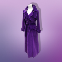 Load image into Gallery viewer, Vintage 70’s Calvin Klein Violet Royal Purple Velvet Full Length Coat Trench Coat Spy Coat