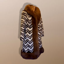 Load image into Gallery viewer, 70s Chevron Mink Fox Coat Fur Penny Lane Afghan Almost Famous Hippy Coat Norwegian Fox Boho Chic Patchwork Mink