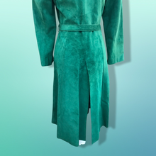 Load image into Gallery viewer, Emerald Green Suede 70’s Coat Rounded Collar Studio 54 Trench Spy Coat