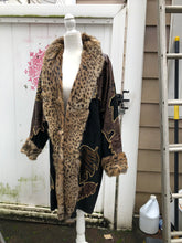Load image into Gallery viewer, 80’s Does 20’s Cocoon Suede and Leather Gold Leaf Coat and Spotted Genuine Fur Serval Leopard Work of Art Coat