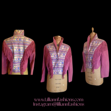 Load image into Gallery viewer, Pink Suede Fringe Southwestern Blanket Cowgirl Native American Aztec Boho Hipster Short Coat Jacket