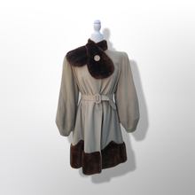 Load image into Gallery viewer, Collectible Rare 30’s early 40’s Coat Cashmere Wool and Scalloped Mouton Fur Balloon Sleeves Fitted and Flared