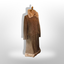 Load image into Gallery viewer, 70s Suede and Sheepskin Shearling Double Breasted Long Coat Military Hippy Penny Lane Almost Famous Made in Finland S/M