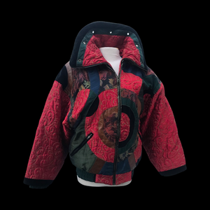 Vintage 80’s 90’s Neiman Marcus Puffer Real Down Feather Filled Mixed Media Red Nylon Tooled Leather and Velvet Chubby Coat Apres Ski