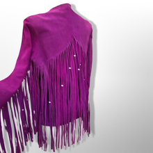 Load image into Gallery viewer, Authentic 70’s Magenta Purple Pink Suede Long Fringe Beaded Jacket Coat Boho Bohemian Hippy Chic