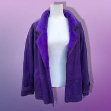 Load image into Gallery viewer, Vintage 80’s 90’s Glam Purple Violet Glam Lamb Leather Jacket with Full Fur Trim in Croc Print so Prince Purple Rain