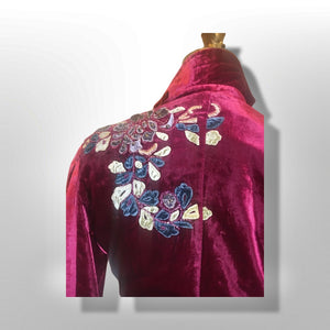 Vintage Red Bergundy Beaded and Embroidered Blazer Top Jacket Floral Holiday Christmas Thanksgiving