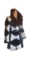 Load image into Gallery viewer, Vintage Women&#39;s Coat- Mod Dramatic 60s Cross Mink White Black Leather Mosaic Geometric Princess Jacket Coat