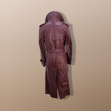 Load image into Gallery viewer, 70’s Leather Spy Trench Coat Oxblood Maroon Deep Bergundy Color