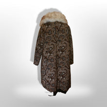 Load image into Gallery viewer, 60s Mod Tapestry Carpet Coat Swing Coat Double Breasted Large Norwegian Fox Fur M//L/XL