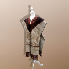 Load image into Gallery viewer, 70’s Suede Poncho Cape Equestrian Serape with Carved Two Bulls Fighting Scene Fringe Border One Size Fits All Cowboy Cowgirl Unisex Southwestern Mexican Native Boho One of A Kind