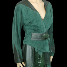 Load image into Gallery viewer, Vintage 80’s 90’s Italian Women’s Suit in Green Suede Lamb Leather Genuine Snakeskin Couture