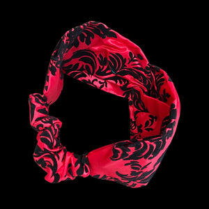 Red Headband Satin and Velvet Brocade Turban Extra wide headband