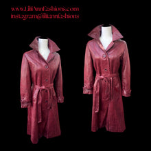 Load image into Gallery viewer, 70’s Vintage Leather Trenchcoat Spy Lamb Leather Bergundy Oxblood Color Super Soft