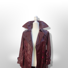 Load image into Gallery viewer, Vintage 70’s Leather Coat Trench Spy in Bergundy Oxblood Highly Detailed