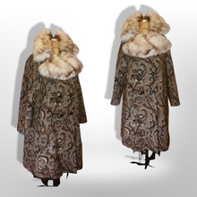 Load image into Gallery viewer, 60s Mod Tapestry Carpet Coat Swing Coat Double Breasted Large Norwegian Fox Fur M//L/XL