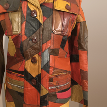 Load image into Gallery viewer, 70’s Vintage Patchwork Leather Jacket 38” Bust Boho Hippy Chic Short Leather Trench