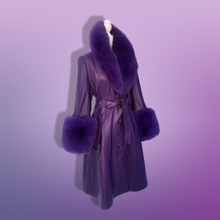 Load image into Gallery viewer, Purple Lamb Leather and Fox Fur Trench Fit and Flare Coat